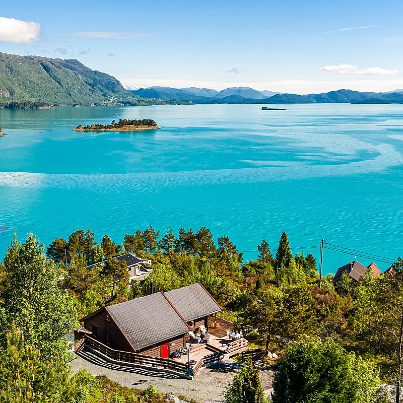 Fjordside Cabin Retreat with Private Boathouse in Vestland, Norway