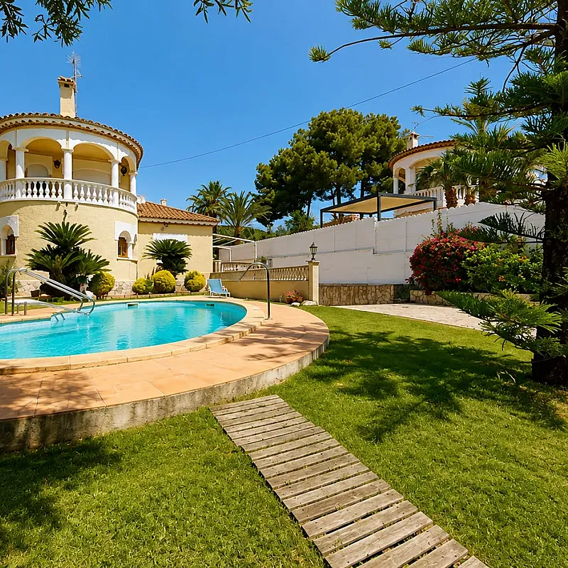 Rymligt hus från 1990-talet med havsutsikt och pool i El Vendrell